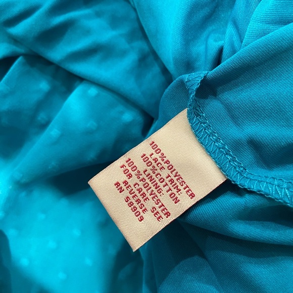 NWT Reba Size S Turquoise Swiss Dot Lace Sleeveless Midi Dress Asymmetrical Hem - Picture 14 of 14